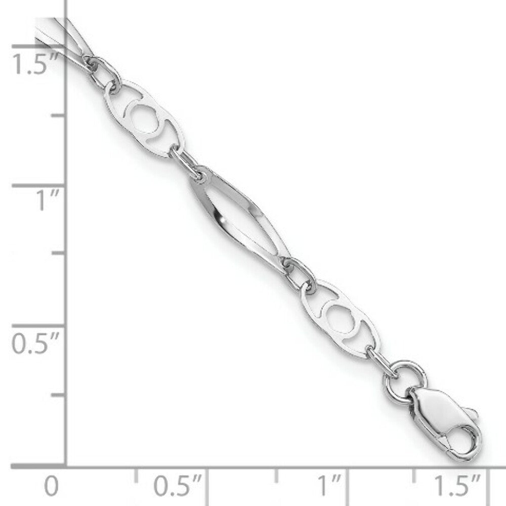14K White Gold Polished Fancy Link Bracelet  Length 7'' inches