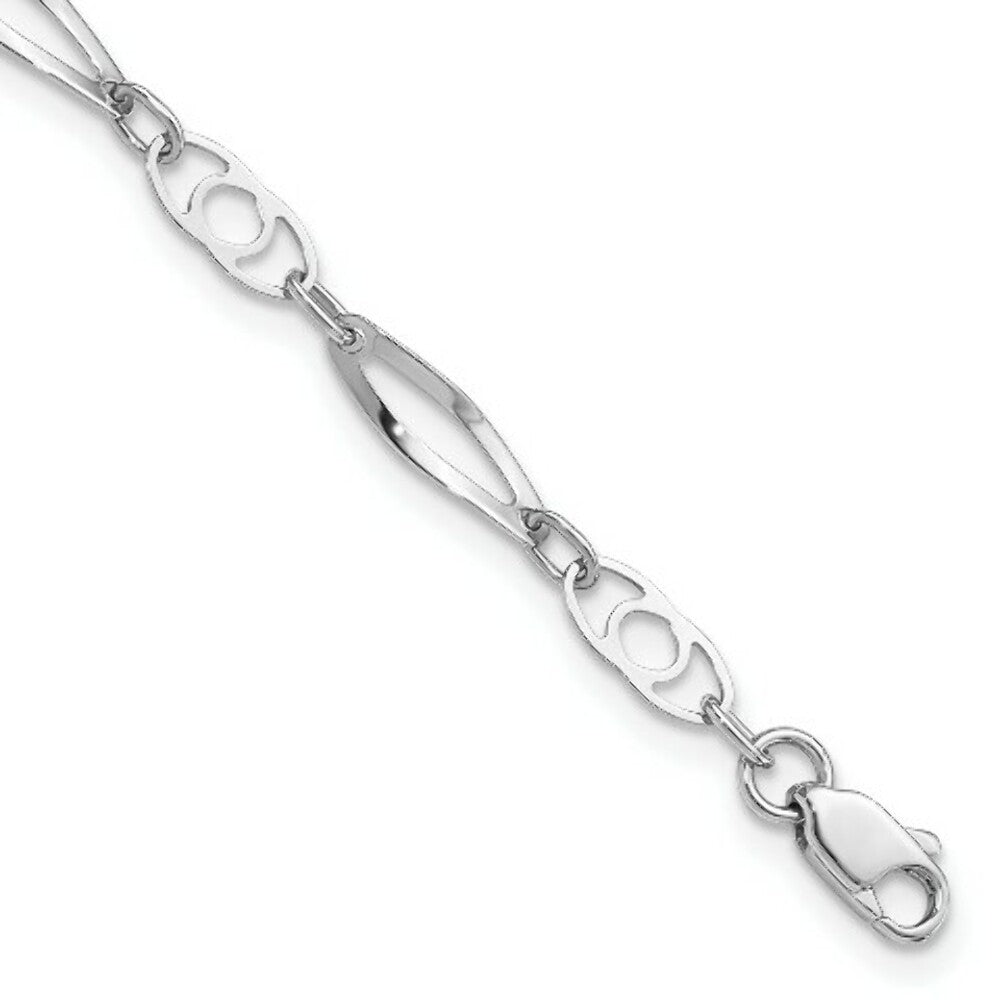 14K White Gold Polished Fancy Link Bracelet  Length 7'' inches