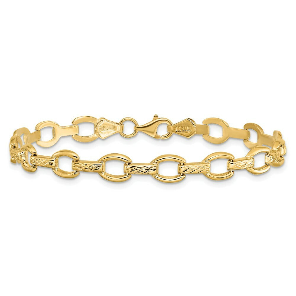 14K Yellow Gold Diamond Cut Fancy Link Bracelet  Length 7'' inches