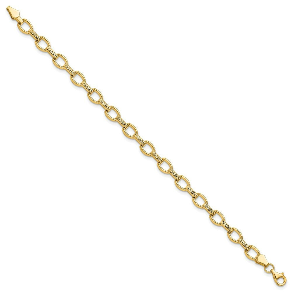 14K Yellow Gold Diamond Cut Fancy Link Bracelet  Length 7'' inches