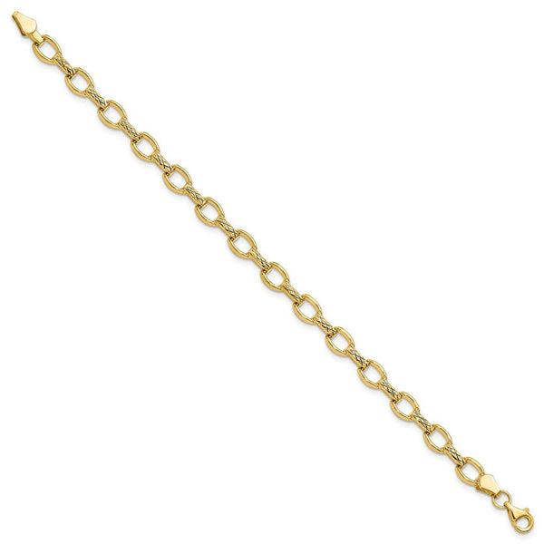 14K Yellow Gold Diamond Cut Fancy Link Bracelet  Length 7'' inches