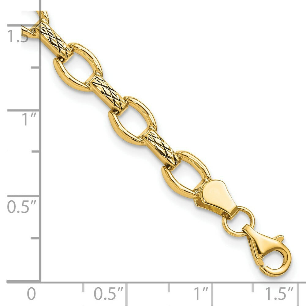 14K Yellow Gold Diamond Cut Fancy Link Bracelet  Length 7'' inches