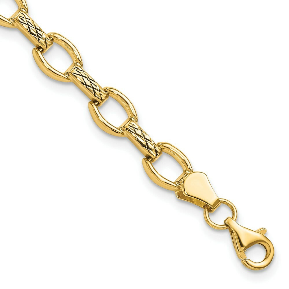 14K Yellow Gold Diamond Cut Fancy Link Bracelet  Length 7'' inches