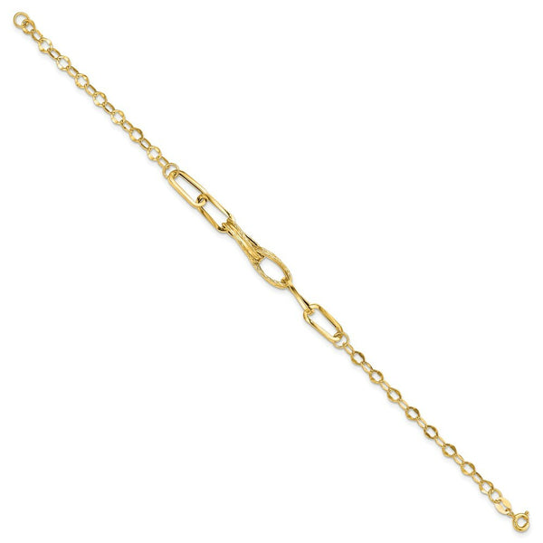 14K Yellow Gold Polished Textured Fancy Link Bracelet  Length 7.75'' inches