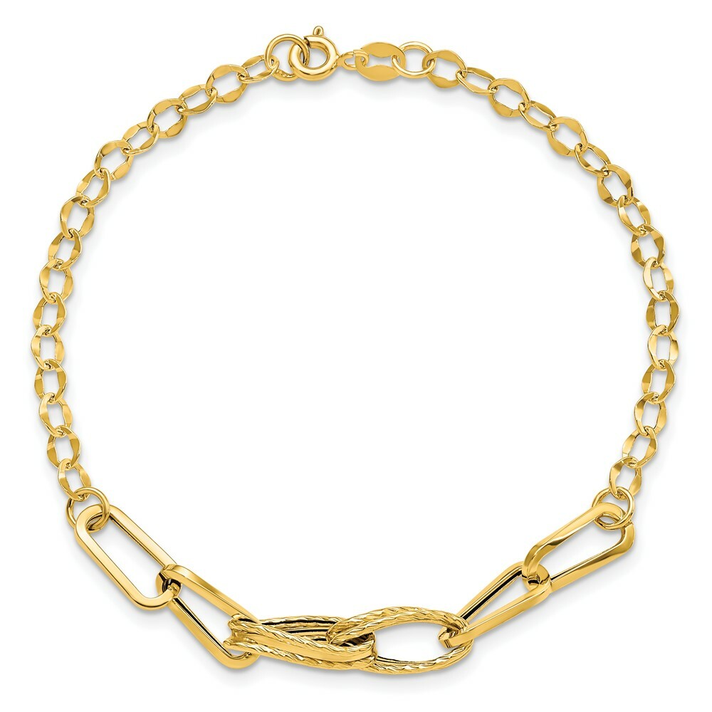 14K Yellow Gold Polished Textured Fancy Link Bracelet  Length 7.75'' inches
