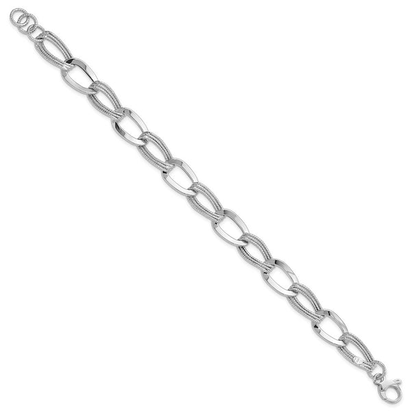 14K White Gold Polished Fancy Link Bracelet  Length 8'' inches