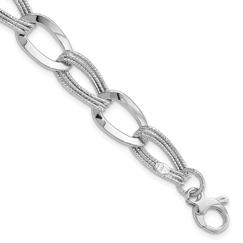 14K White Gold Polished Fancy Link Bracelet  Length 8'' inches