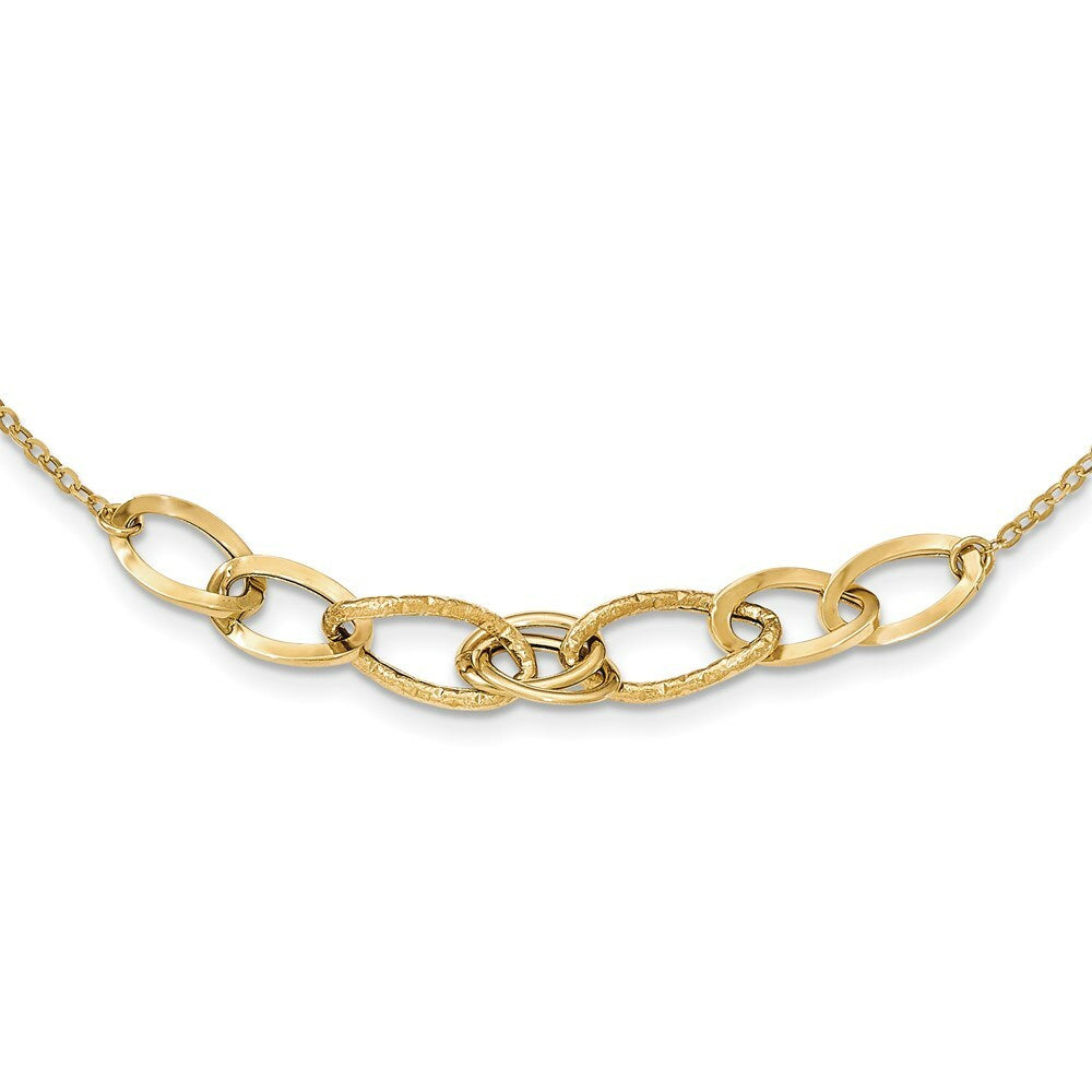 14K Yellow Gold Polished and Textured Fancy Link Necklace  Length 17.5'' inches