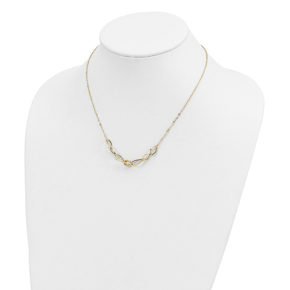 14K Yellow Gold Polished and Textured Fancy Link Necklace  Length 17.5'' inches
