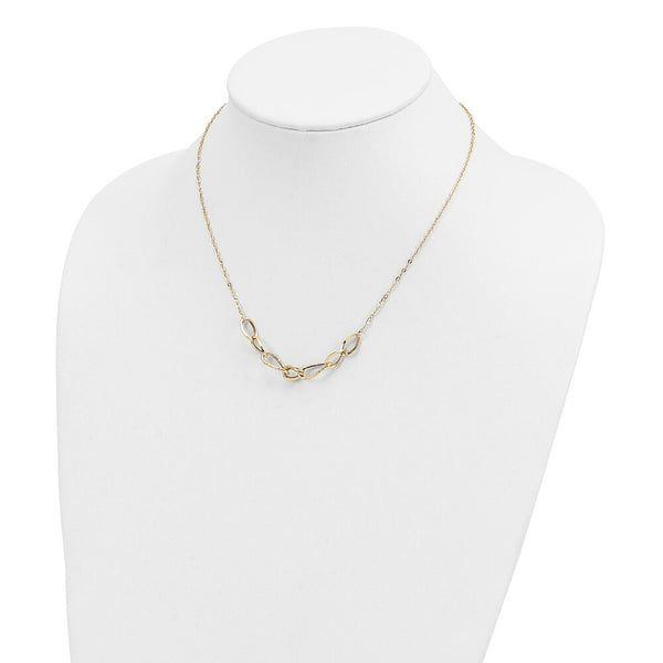 14K Yellow Gold Polished and Textured Fancy Link Necklace  Length 17.5'' inches