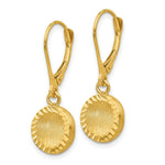 Load image into Gallery viewer, 14K Yellow Gold Brushed Polished &amp; Diamond-cut Circle Leverback Earrings
