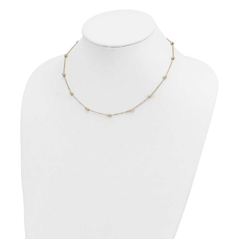 14K Yellow Gold Diamond-cut Beads Station Necklace  Length 17'' inches