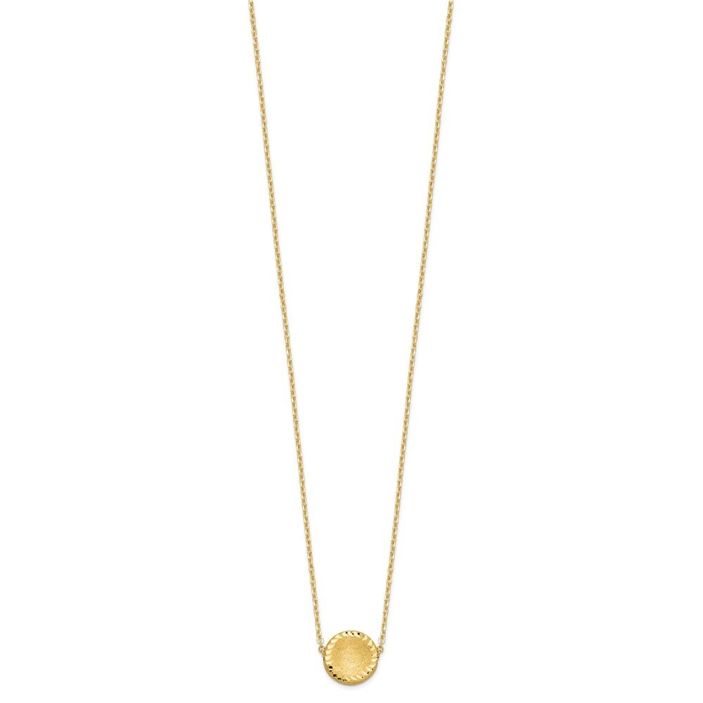 14K Yellow Gold Brushed Polished & Diamond-cut Circle Necklace  Length 18'' inches