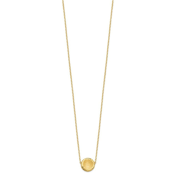 14K Yellow Gold Brushed Polished & Diamond-cut Circle Necklace  Length 18'' inches
