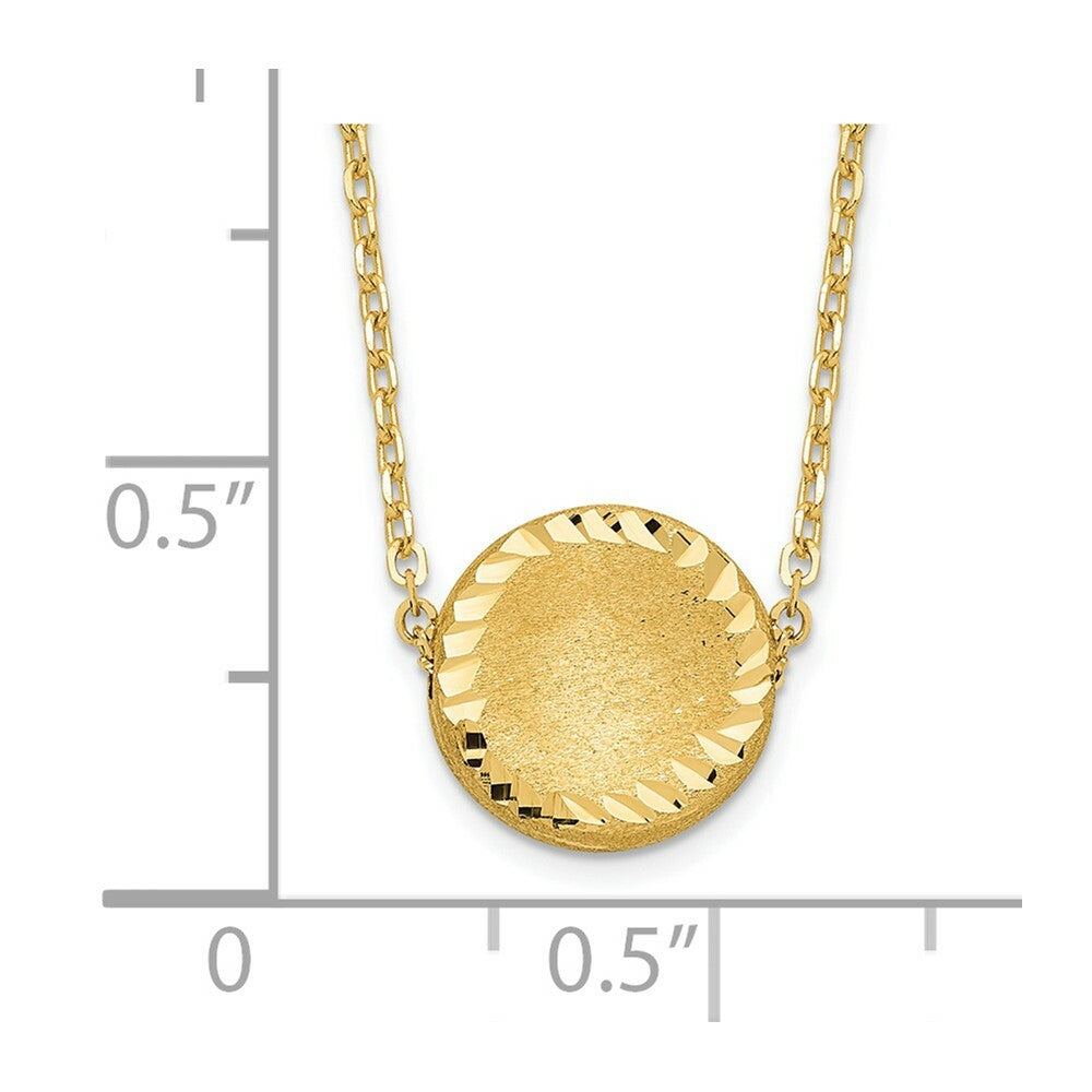 14K Yellow Gold Brushed Polished & Diamond-cut Circle Necklace  Length 18'' inches