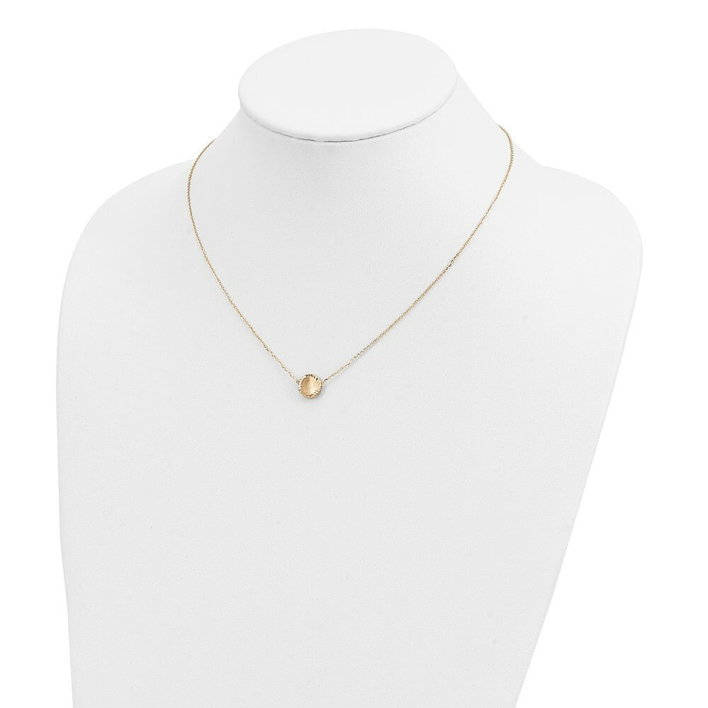 14K Yellow Gold Brushed Polished & Diamond-cut Circle Necklace  Length 18'' inches