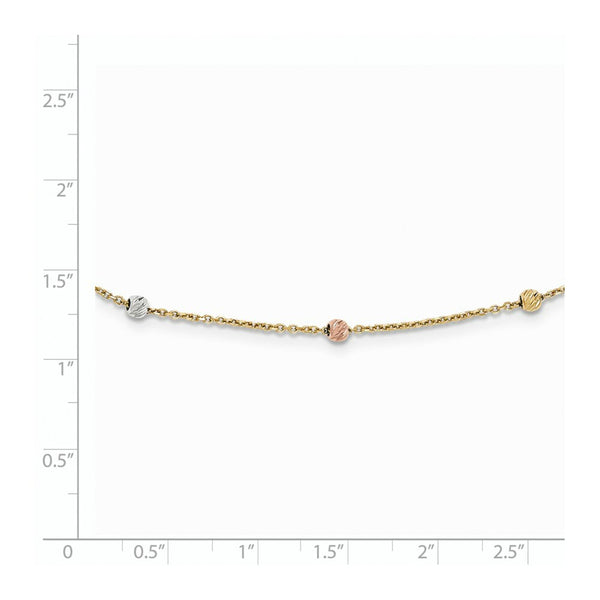 14K Tri-Color Gold Polished & Diamond-cut Beaded Necklace  Length 18'' inches