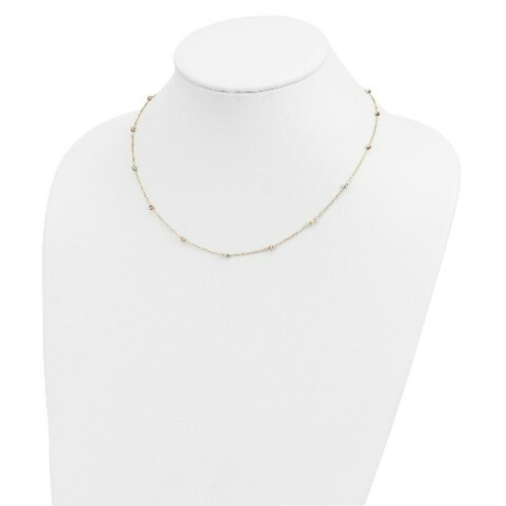 14K Tri-Color Gold Polished & Diamond-cut Beaded Necklace  Length 18'' inches