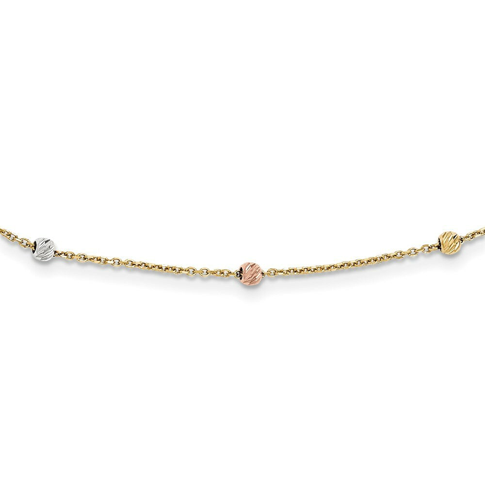 14K Tri-Color Gold Polished & Diamond-cut Beaded Necklace  Length 18'' inches
