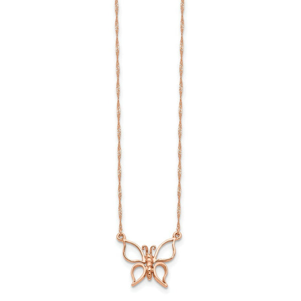14K Rose Gold Polished Butterfly Necklace  Length 17'' inches