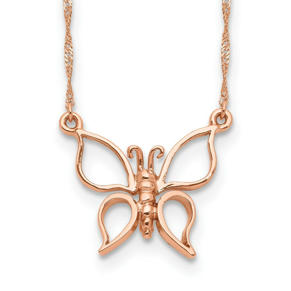 14K Rose Gold Polished Butterfly Necklace  Length 17'' inches