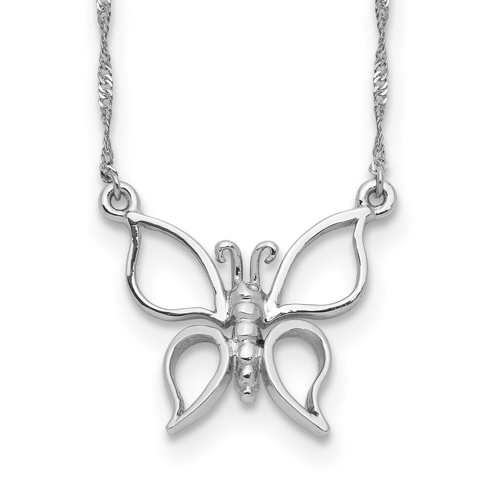 14K White Gold Polished Butterfly Necklace  Length 17'' inches