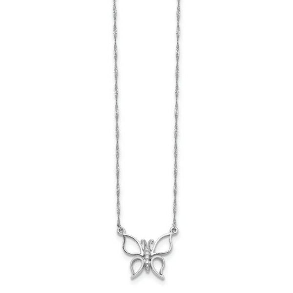 14K White Gold Polished Butterfly Necklace  Length 17'' inches