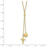 Load image into Gallery viewer, 14K Yellow Gold Puffed Heart &amp; Diamond-cut Cross Graduated Chain w/2'' Extension Necklace  Length 16'' inches
