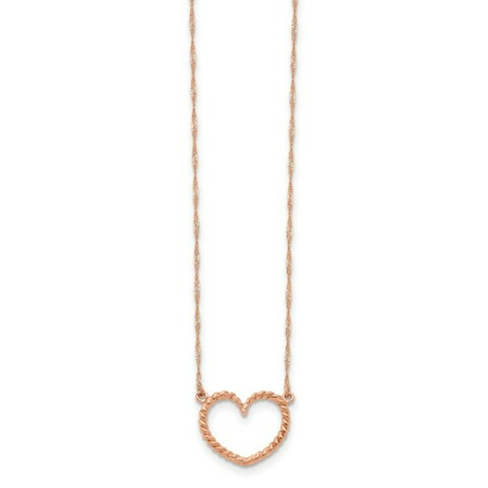 14K Rose Gold Polished & Textured Heart Necklace  Length 17'' inches
