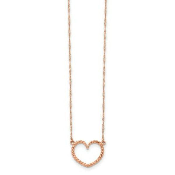 14K Rose Gold Polished & Textured Heart Necklace  Length 17'' inches