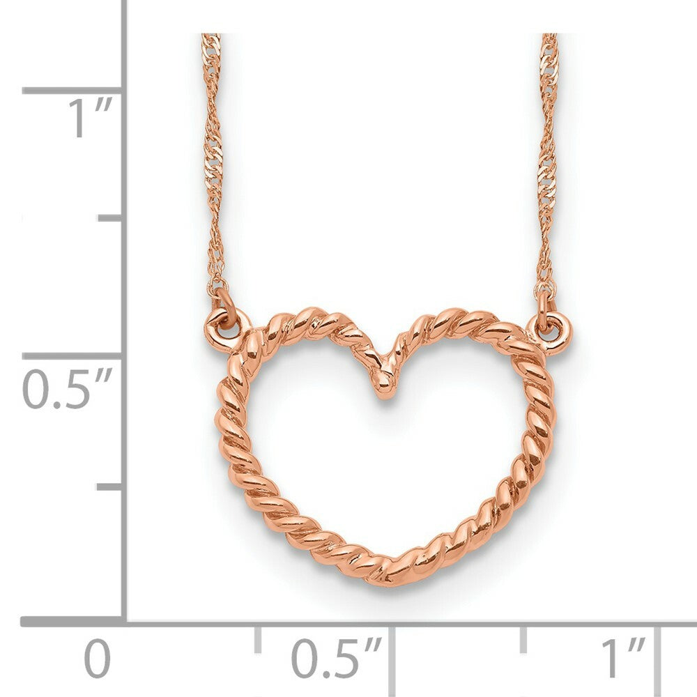 14K Rose Gold Polished & Textured Heart Necklace  Length 17'' inches