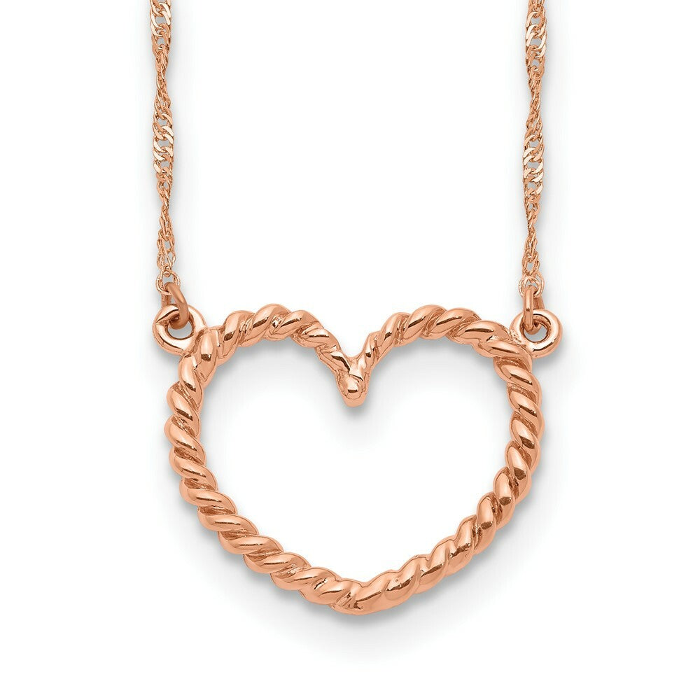 14K Rose Gold Polished & Textured Heart Necklace  Length 17'' inches