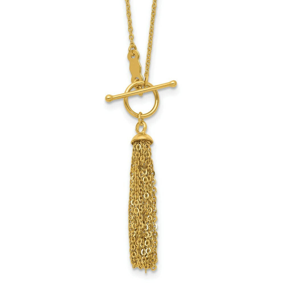 14K Yellow Gold Cable Chain Tassel Toggle Necklace  Length 18'' inches