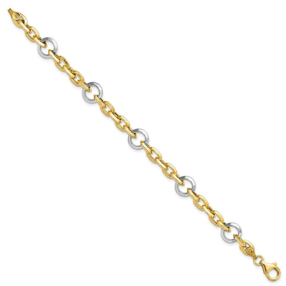 14k Two Tone Gold Fancy Link Bracelet  length: 7 inches