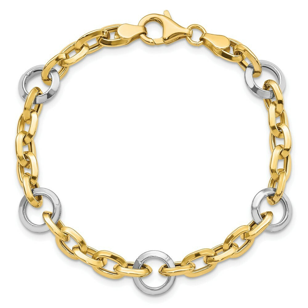 14k Two Tone Gold Fancy Link Bracelet  length: 7 inches