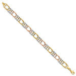 Load image into Gallery viewer, 14k Tri-Color Gold Polished Textured Fancy Double Link Bracelet  length: 7.25 inches
