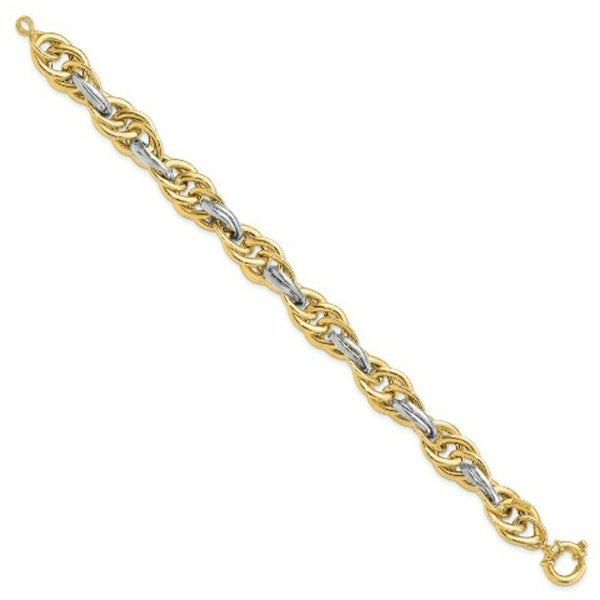 14k Two Tone Gold Polished Fancy Link Bracelet  length: 8.25 inches