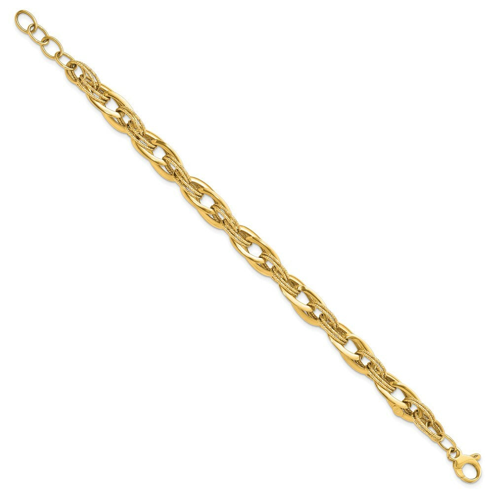 14K Yellow Gold and Textured Fancy Link 8in Bracelet  length: 8 inches