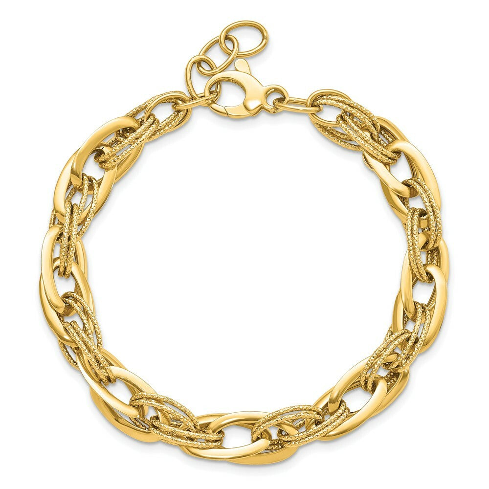 14K Yellow Gold and Textured Fancy Link 8in Bracelet  length: 8 inches