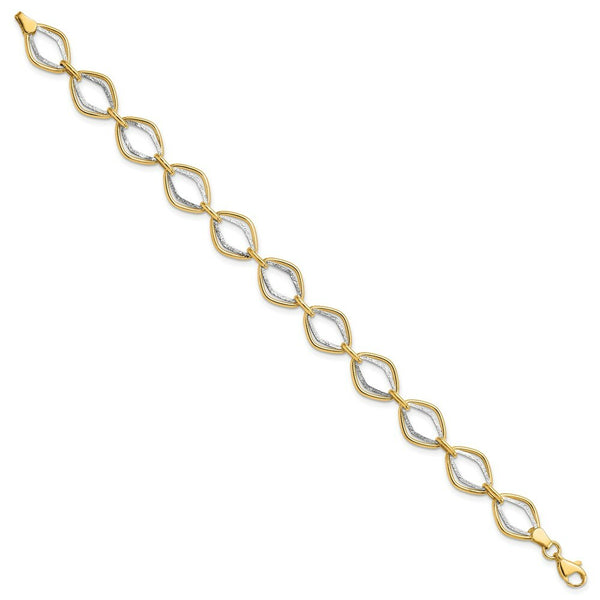 14k Two Tone Gold Polished and Textured Ovals Bracelet  length: 7.5 inches