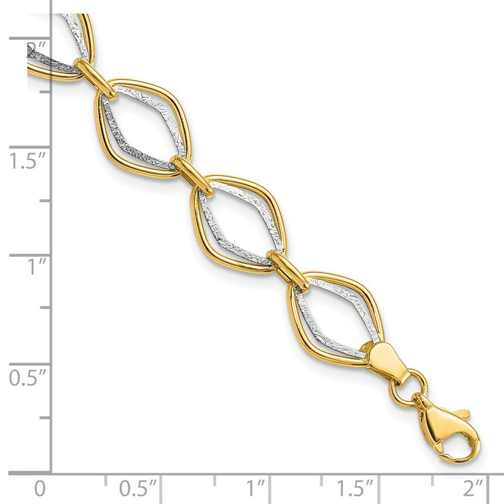 14k Two Tone Gold Polished and Textured Ovals Bracelet  length: 7.5 inches