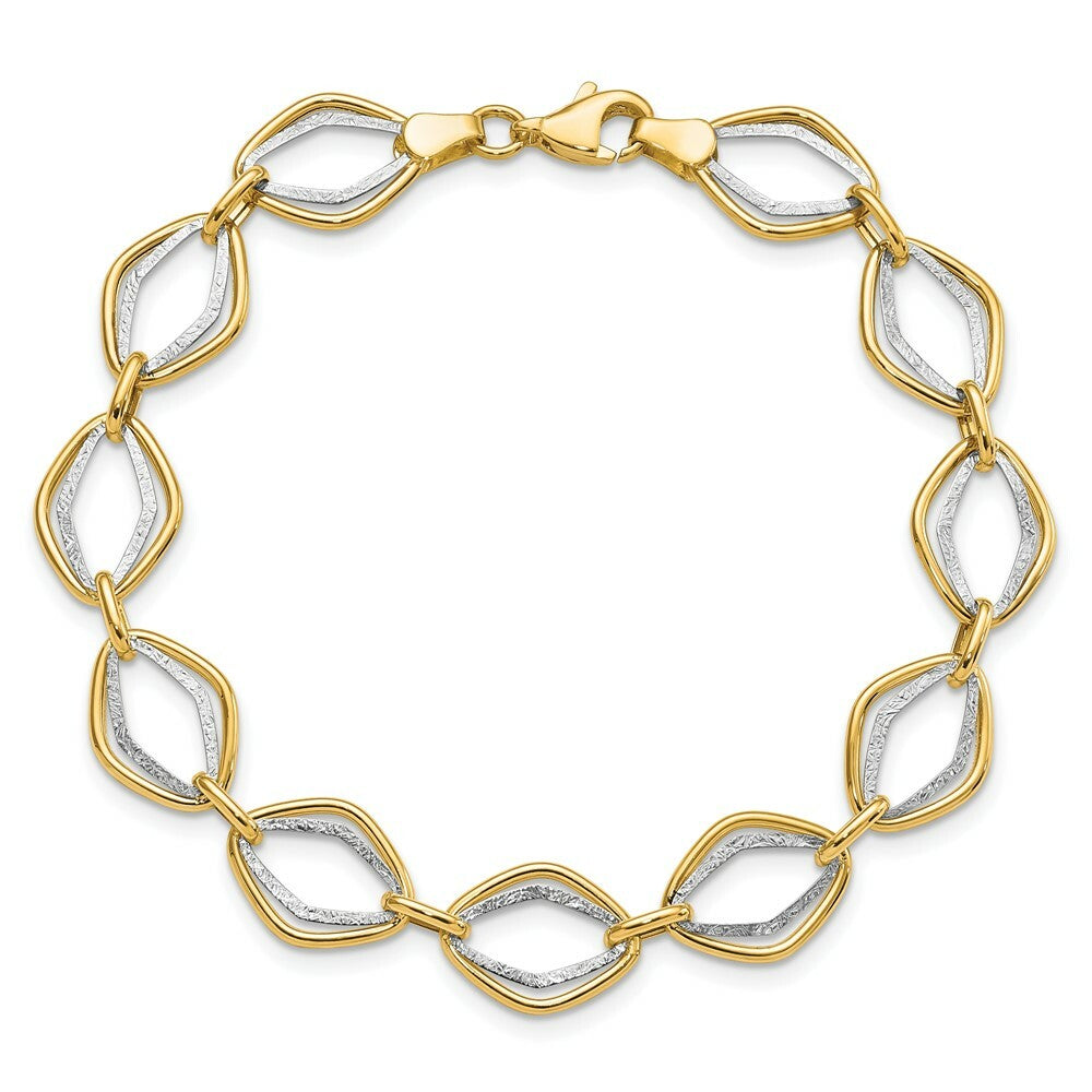 14k Two Tone Gold Polished and Textured Ovals Bracelet  length: 7.5 inches