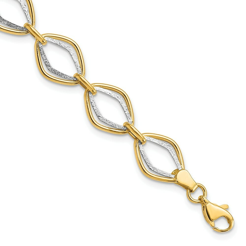 14k Two Tone Gold Polished and Textured Ovals Bracelet  length: 7.5 inches