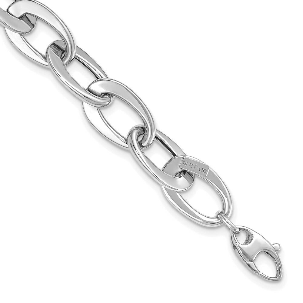 14K White Gold Polished Fancy Link Bracelet  length: 8 inches