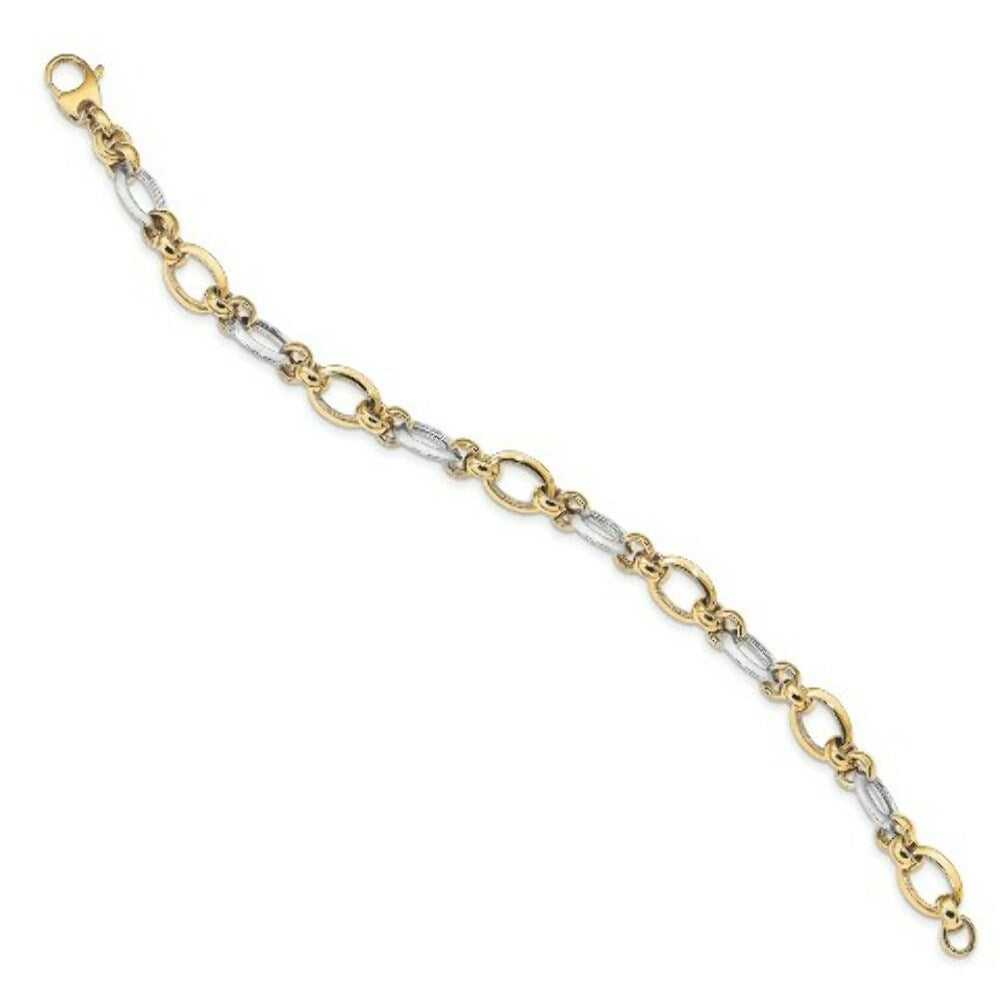 14K Two Tone Gold Polsihed Fancy Link Bracelet  length: 7.75 inches