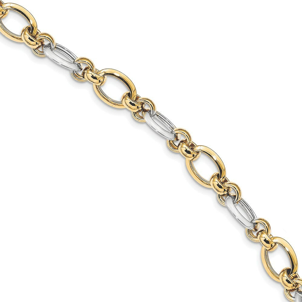 14K Two Tone Gold Polsihed Fancy Link Bracelet  length: 7.75 inches