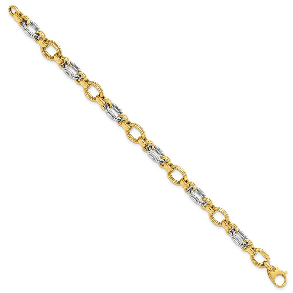 14k Two Tone Gold Polished Fancy Link Bracelet  length: 7.5 inches