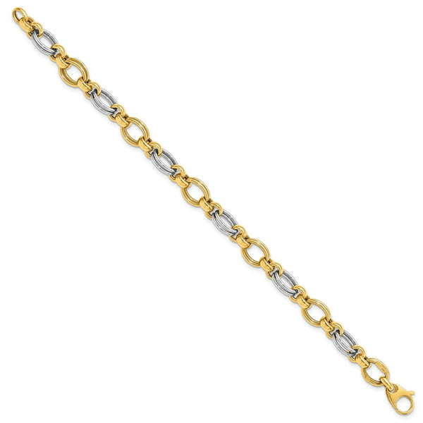 14k Two Tone Gold Polished Fancy Link Bracelet  length: 7.5 inches