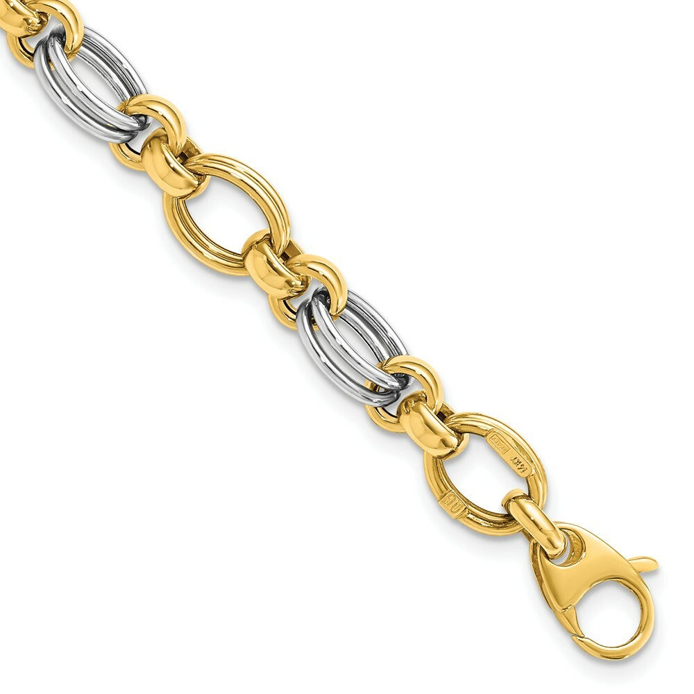 14k Two Tone Gold Polished Fancy Link Bracelet  length: 7.5 inches