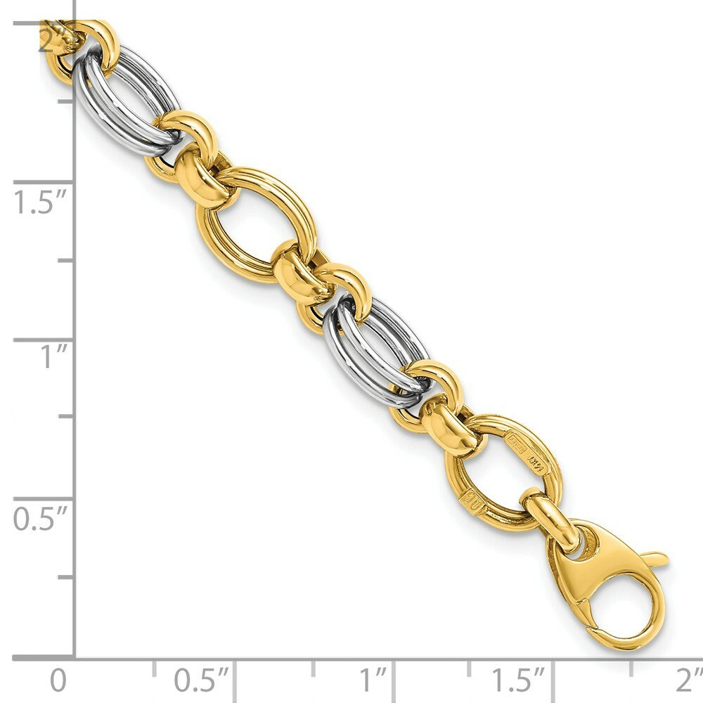 14k Two Tone Gold Polished Fancy Link Bracelet  length: 7.5 inches